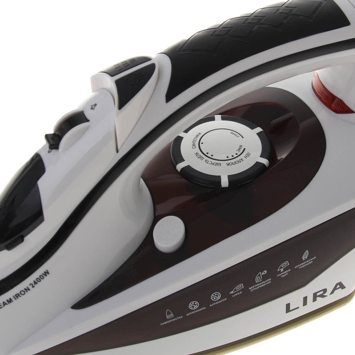 Утюг электрический LIRA LR 0603, 2400 Вт, керамическая подошва, белый-коричневый
