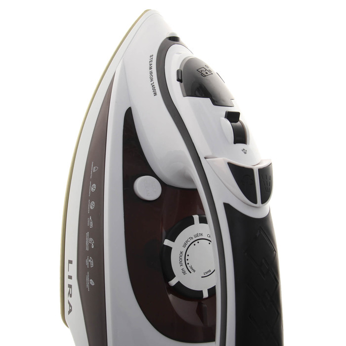 Утюг электрический LIRA LR 0603, 2400 Вт, керамическая подошва, белый-коричневый