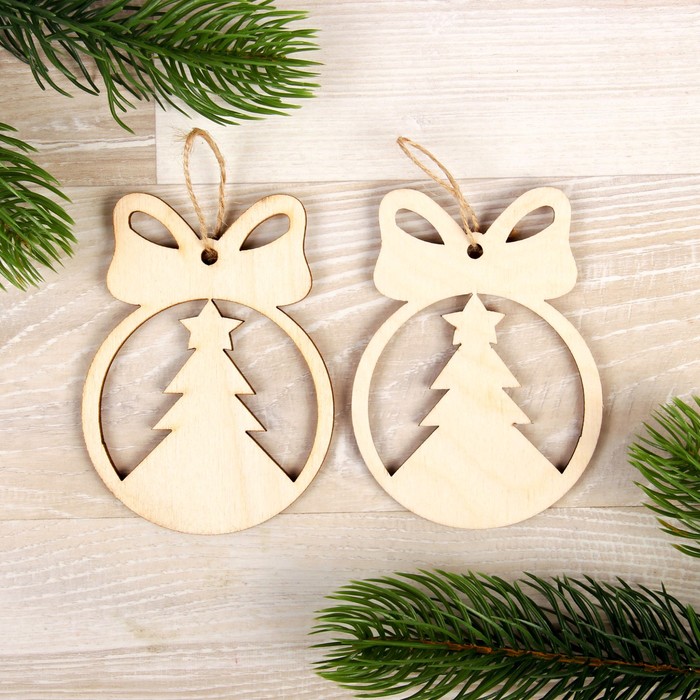 Подвеска "Шар с ёлкой" набор 2 шт., подвеска: 7 × 10 см