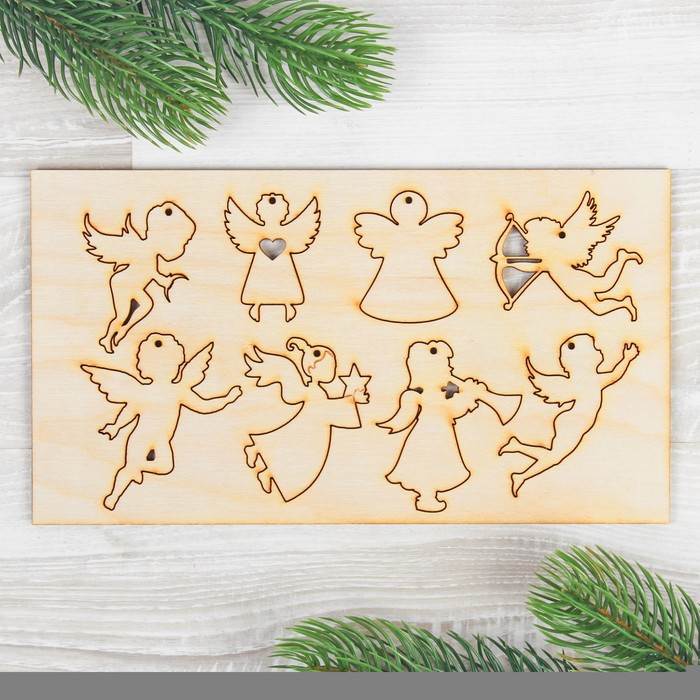 Деревянные подвески "Ангелочки" на планшетке 8 шт.