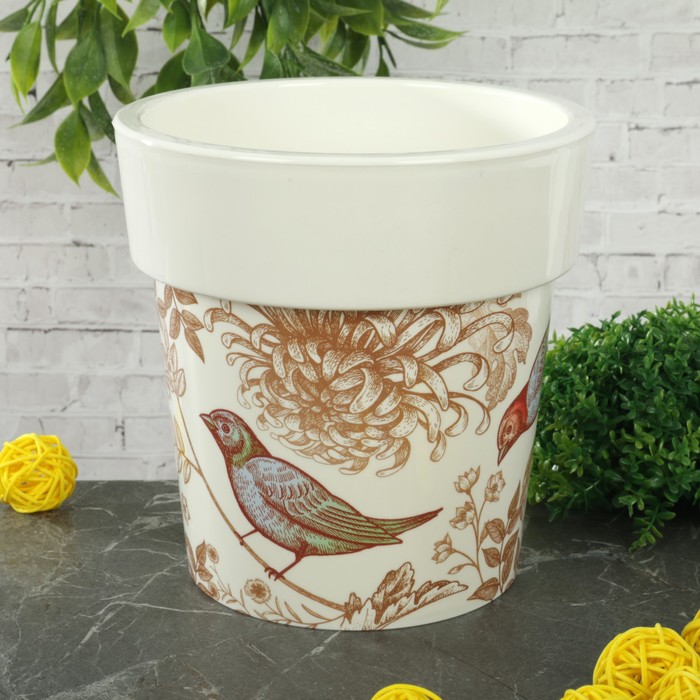 Кашпо 1,1 л "Тубус Деко. Птицы" d=15 см