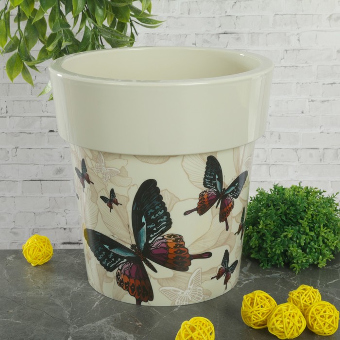Кашпо 2,5 л "Тубус Деко. Бабочки" d=20 см