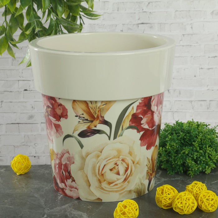 Кашпо 2,5 л "Тубус Деко. Цветы" d=20 см