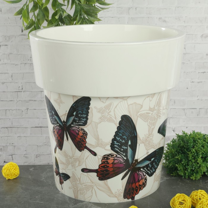 Кашпо 5 л "Тубус Деко. Бабочки" d=25 см