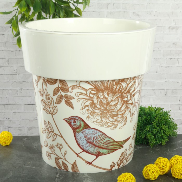 Кашпо 5 л "Тубус Деко. Птицы" d=25 см