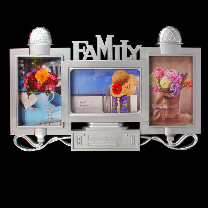 Фоторамка пластик на 3 фото 10х15 см "Телевизор" серебро 25х38,5 см