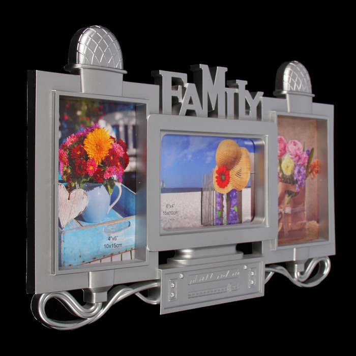 Фоторамка пластик на 3 фото 10х15 см "Телевизор" серебро 25х38,5 см