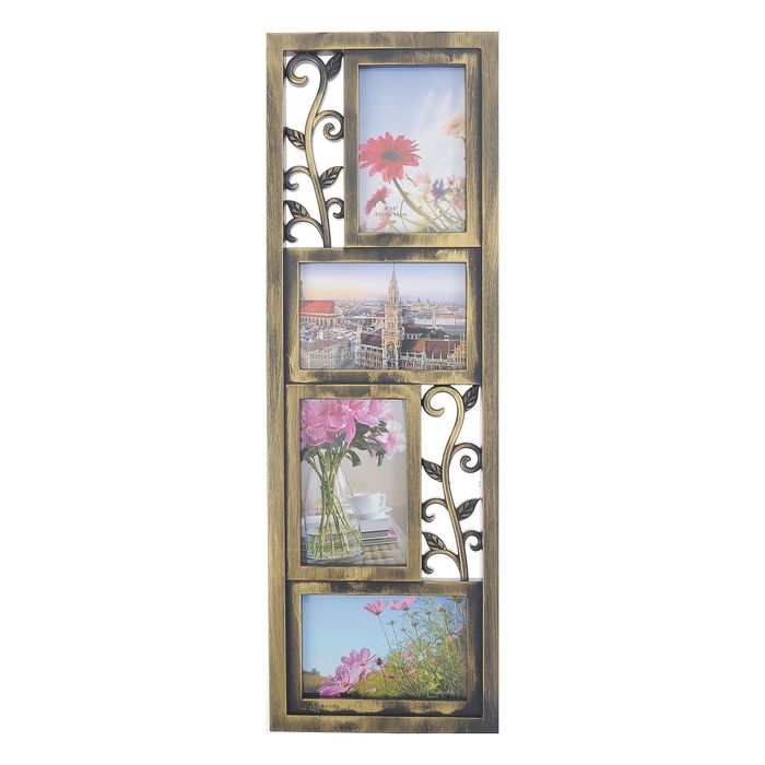 Фоторамка пластик на 4 фото 10х15 см "Весна" тёмное золото 59х19,5 см