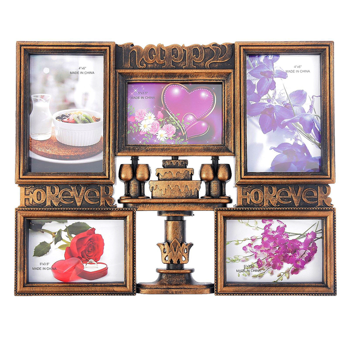 Фоторамка пластик на 5 фото 10х15 см, 9х13 см "Торжество" тёмное золото 28,5х36 см