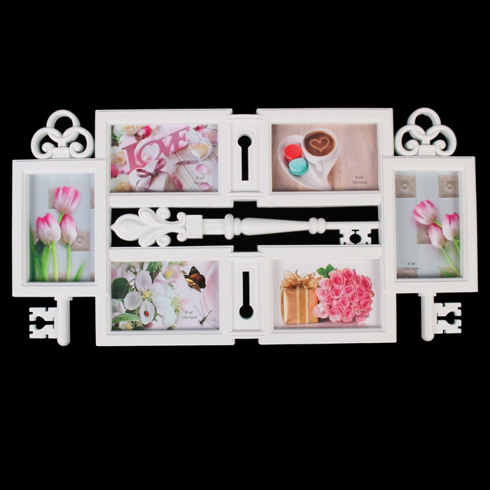 Фоторамка пластик на 6 фото 10х15 см "Ключ и замочная скважина" белая 29,5х59,5 см