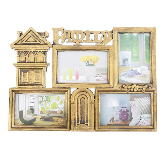 Фоторамка пластик на 4 фото 10х15 см "Дом - полная чаша" тёмное золото 40х28 см