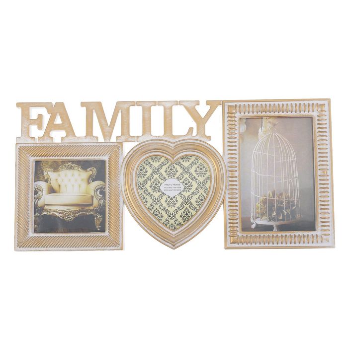 Фоторамка на 3 фото 10х10, 10х15 см "Семейная" белая с золотом 39х18 см