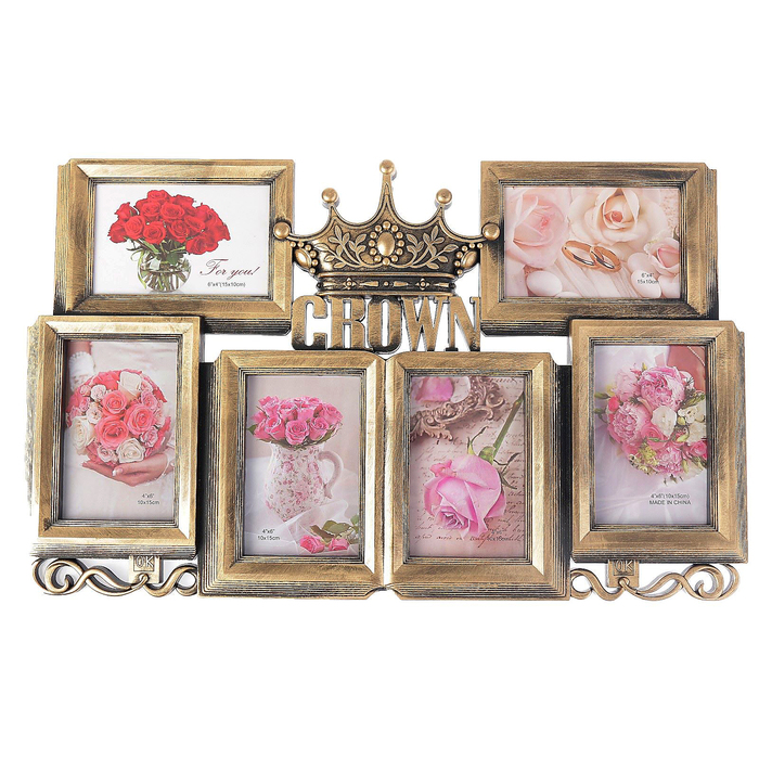 Фоторамка пластик на 6 фото 10х15 см "Корона" тёмное золото 34х56 см