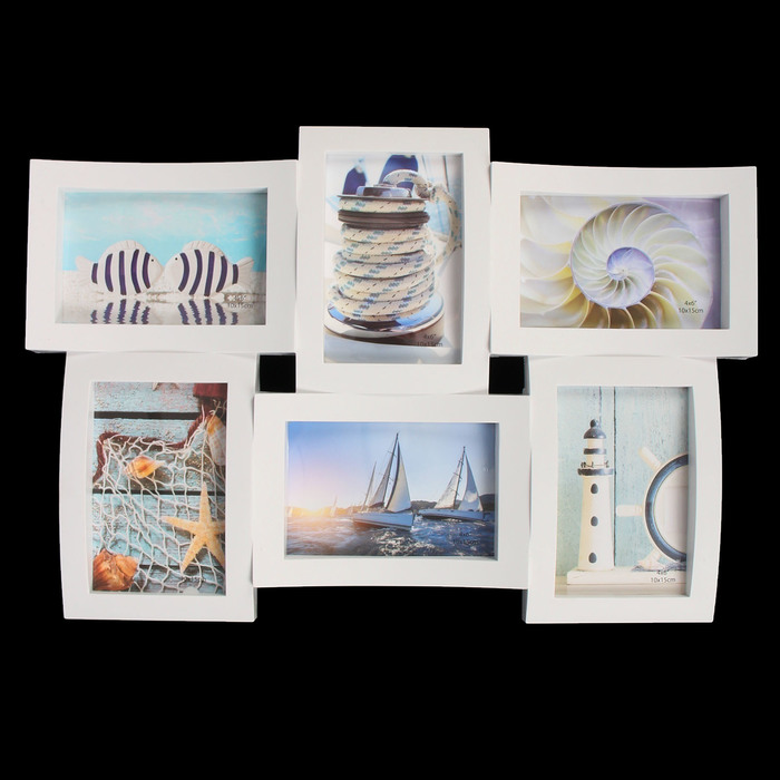 Фоторамка пластик на 6 фото 10х15 см "Выгнутая" белая 32х47,5 см