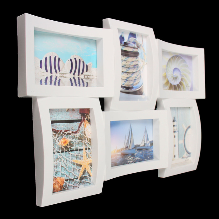 Фоторамка пластик на 6 фото 10х15 см "Выгнутая" белая 32х47,5 см