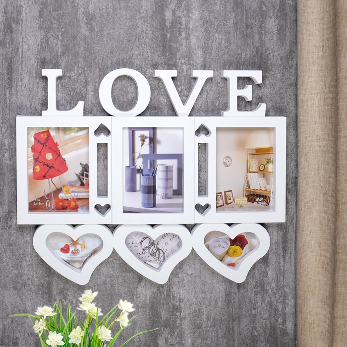 Фоторамка пластик на 6 фото 9х13, 13х18 см "Влюбленность" белая 41х51 см