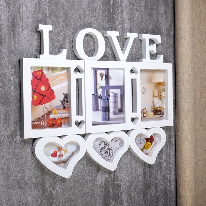 Фоторамка пластик на 6 фото 9х13, 13х18 см "Влюбленность" белая 41х51 см