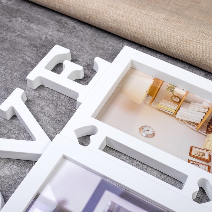 Фоторамка пластик на 6 фото 9х13, 13х18 см "Влюбленность" белая 41х51 см