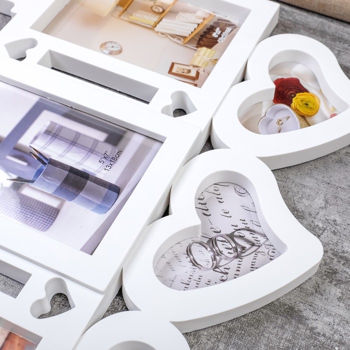 Фоторамка пластик на 6 фото 9х13, 13х18 см "Влюбленность" белая 41х51 см