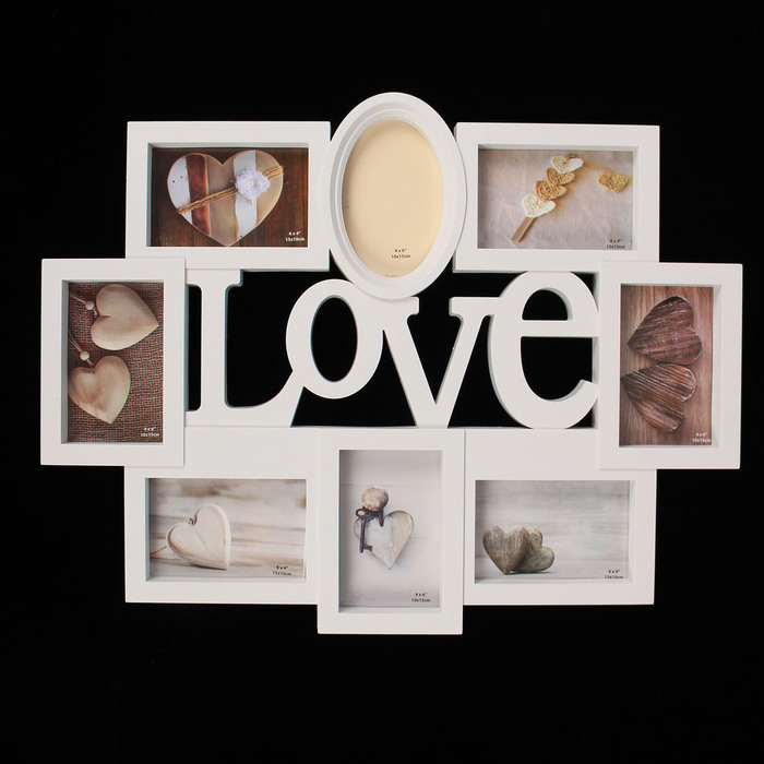 Фоторамка пластик на 8 фото 10х15 см "Моя любовь" белая 47х60 см