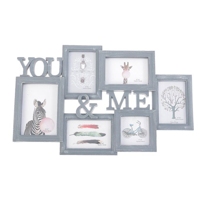 Фоторамка пластик на 6 фото 10х10, 10х15, 13х18 см "Ты и я" серая 34х56,5 см