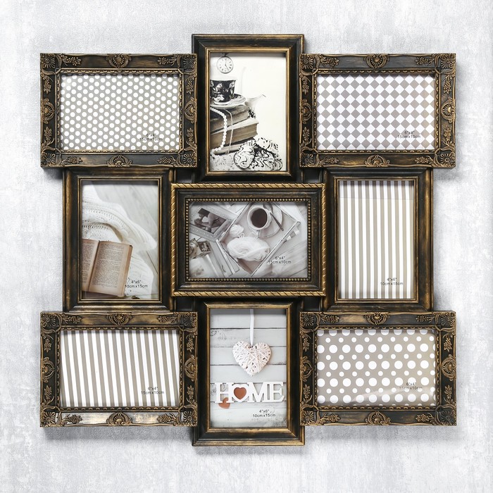 Фоторамка пластик на 6 фото 10х15 см "Орнамент" тёмное золото 33х49 см