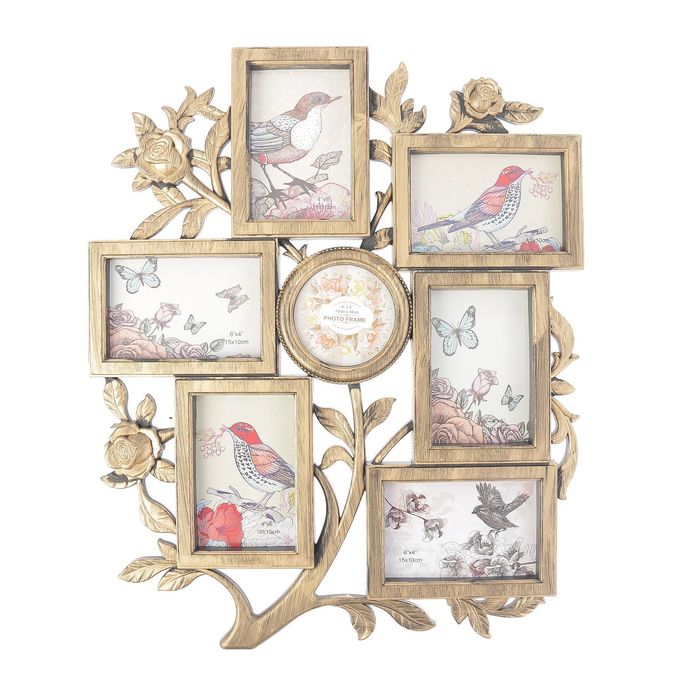 Фоторамка пластик на 7 фото 10х10, 10х15 см "Розарий" тёмное золото 55х45 см