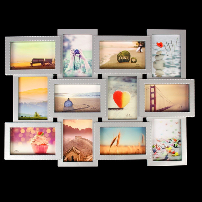 Фоторамка пластик на 12 фото 10х15 см "Мелкий горошек" серебро 43,5х57 см