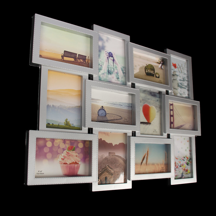 Фоторамка пластик на 12 фото 10х15 см "Мелкий горошек" серебро 43,5х57 см