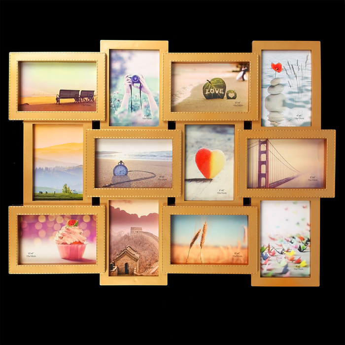 Фоторамка пластик на 12 фото 10х15 см "Мелкий горошек" золото 43,5х57 см