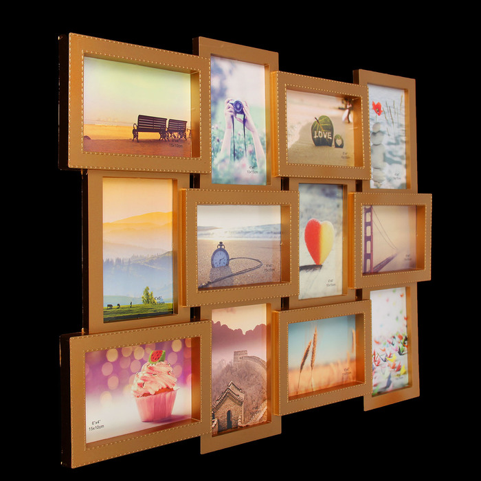 Фоторамка пластик на 12 фото 10х15 см "Мелкий горошек" золото 43,5х57 см