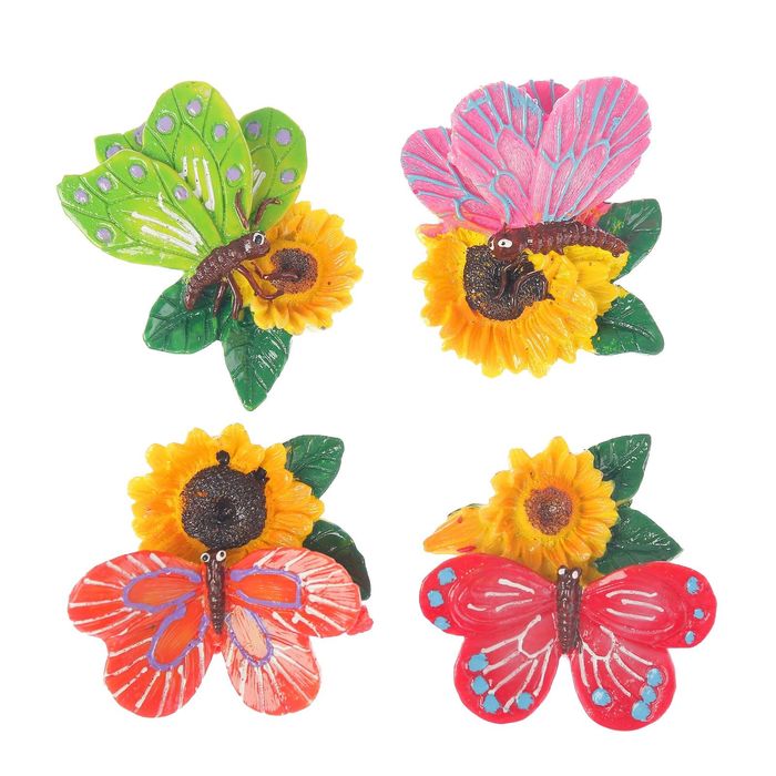 Магнит полистоун "Бабочка на подсолнухе" МИКС 6х6,5 см