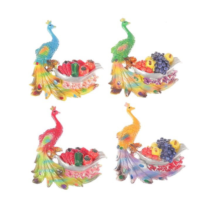 Магнит полистоун "Павлин с фруктовой корзинкой" МИКС 7,5х7 см