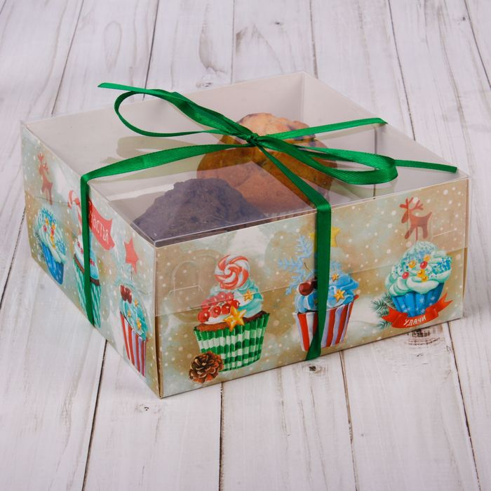 Коробка для капкейка «Радости», 16 х 16 х 7,5 см