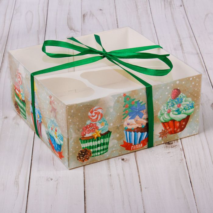 Коробка для капкейка «Радости», 16 х 16 х 7,5 см