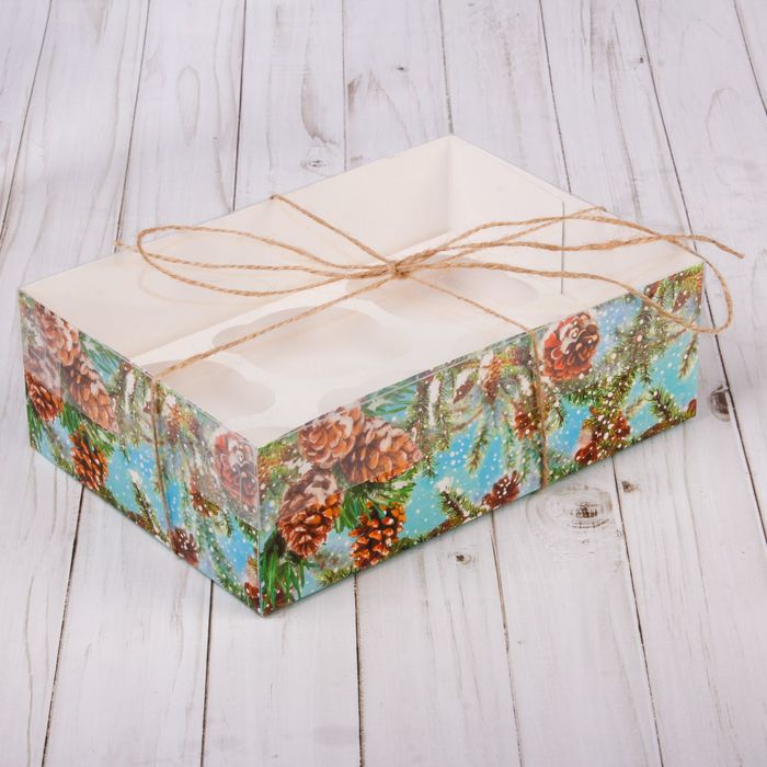 Коробка для капкейка с PVC крышкой «Зимний лес», 16 х 23 х 7,5 см