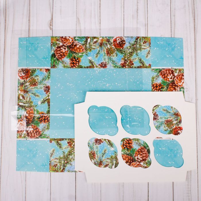 Коробка для капкейка с PVC крышкой «Зимний лес», 16 х 23 х 7,5 см