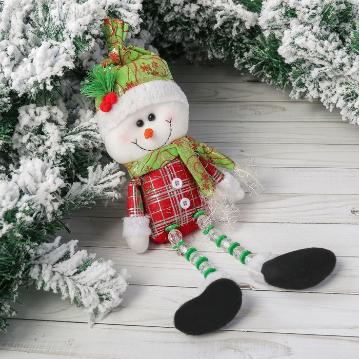 Мягкая игрушка "Снеговик" шапочка с ягодками 11*35 см