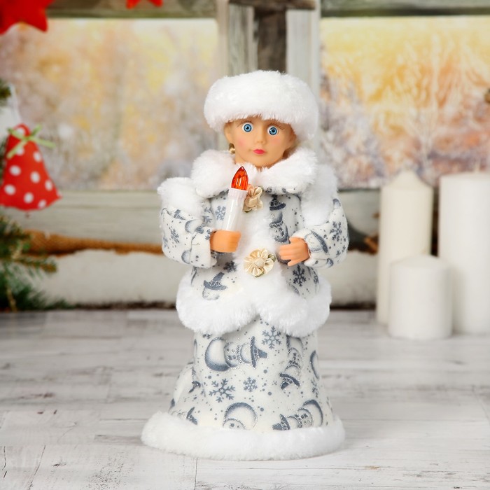 Снегурочка "Белая шубка с бантом" (рус.мел) 26 см, свет