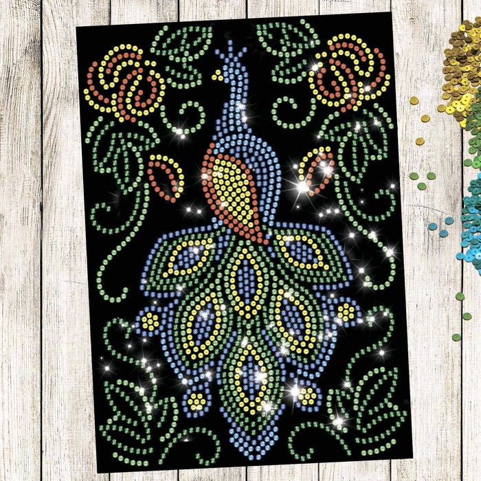 Аппликация пайетками "Павлин" с клеевым слоем