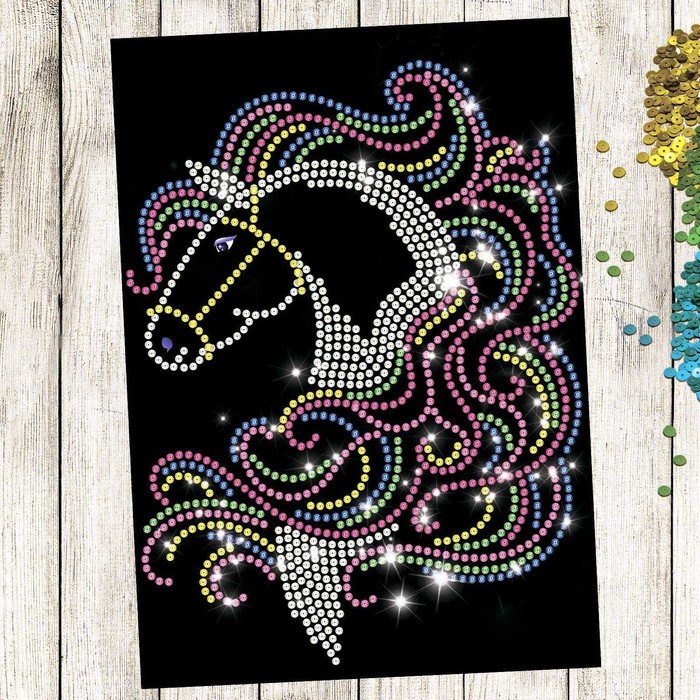 Аппликация пайетками "Лошадь" с клеевым слоем