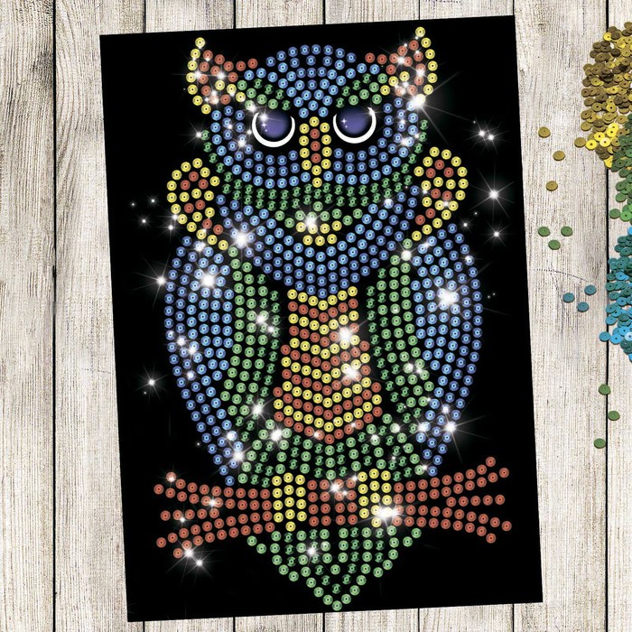 Аппликация пайетками "Сова" с клеевым слоем