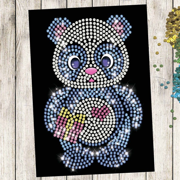 Аппликация пайетками "Панда" с клеевым слоем