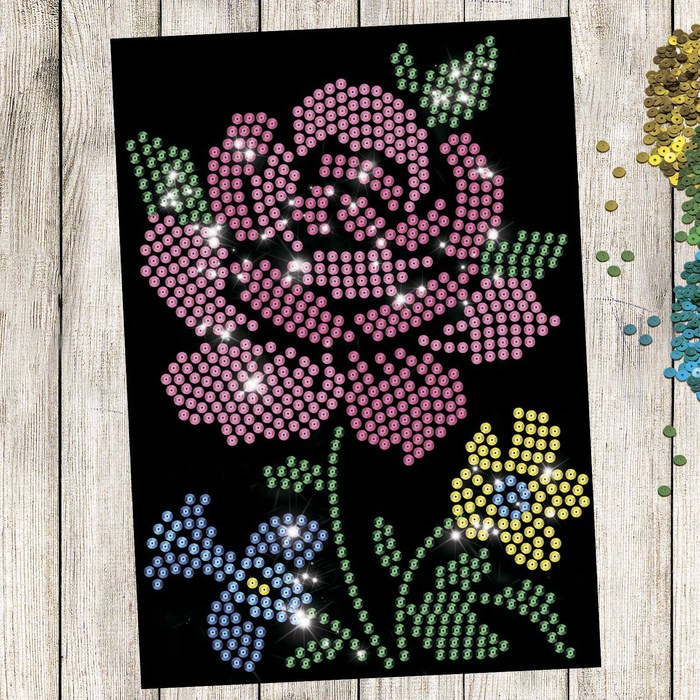 Аппликация пайетками "Цветы" с клеевым слоем