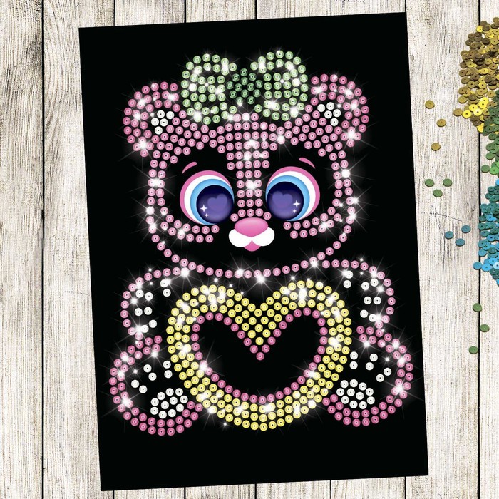 Аппликация пайетками "Медвежонок" с клеевым слоем