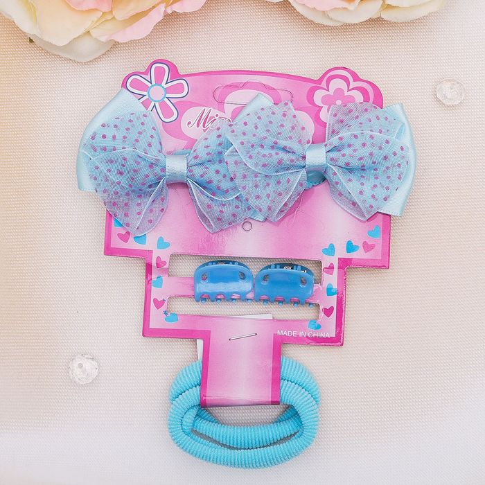 Набор для волос "Малышка" (4 резинки, 2 краба) голубой, точка