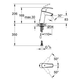 

Смеситель для раковины GROHE Eurosmart, с цепочкой, средний излив