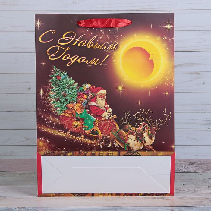 Пакет подарочный "Новогодние сани", люкс, 18 х 8 х 24 см