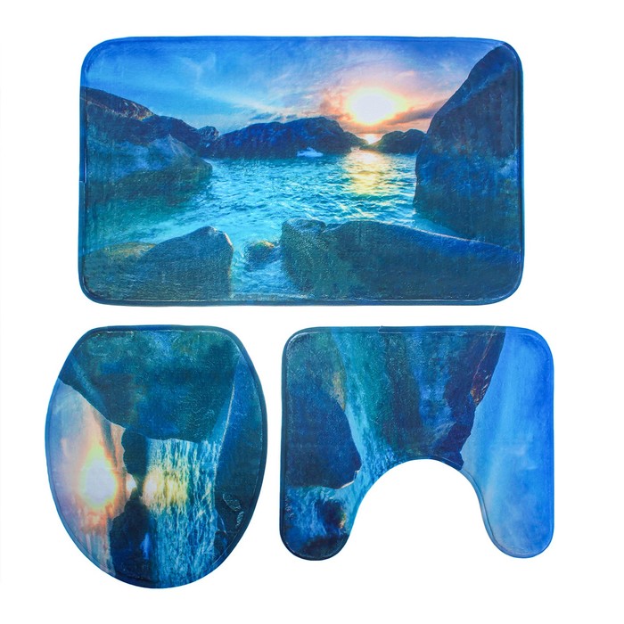 Набор ковриков для ванной и туалета 3 шт "Пейзаж"