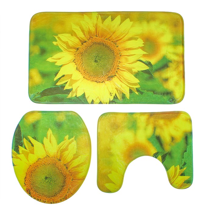 Набор ковриков для ванной и туалета 3 шт "Подсолнухи"